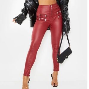 pretty little thing red skinny leather pants